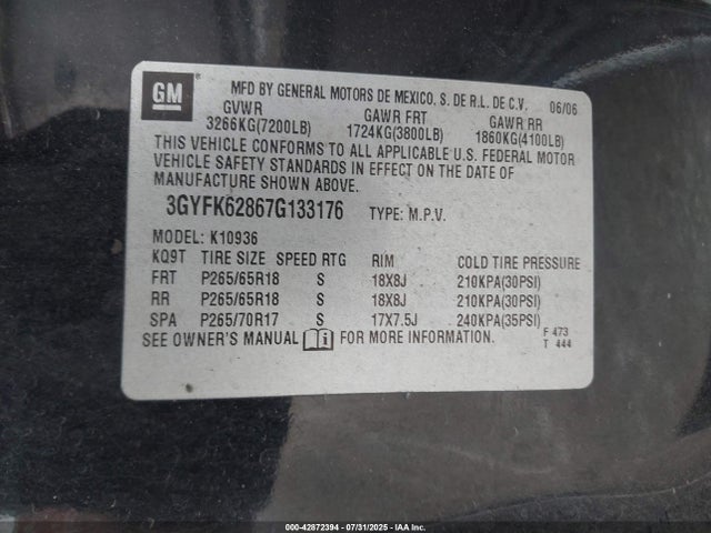 2007 CADILLAC ESCALADE EXT 3GYFK62867G133176 Photo 8