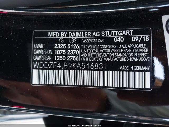 WDDZF4JB9KA546831 Mercedes-Benz m274