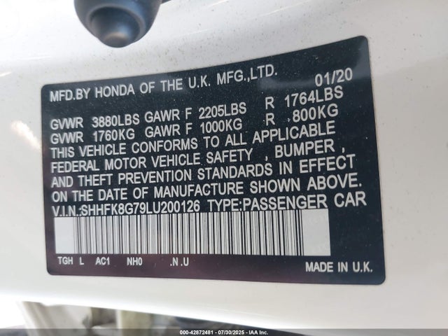 SHHFK8G79LU200126 Honda k20c1