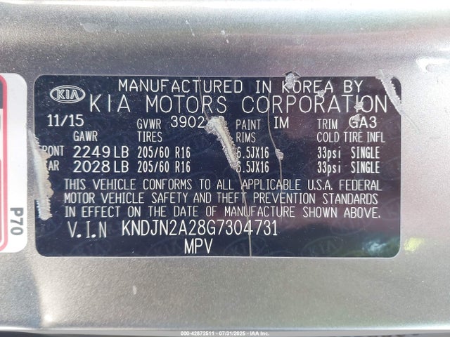 KNDJN2A28G7304731 KIA gdi gamma
