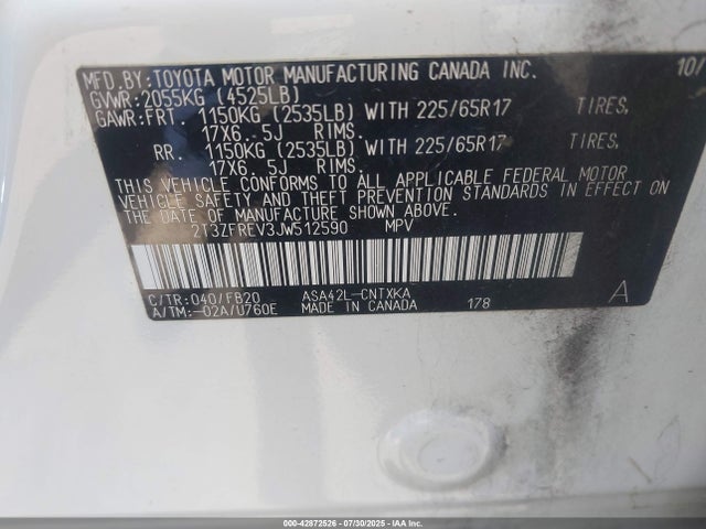 2T3ZFREV3JW512590 Toyota 2ar-fe