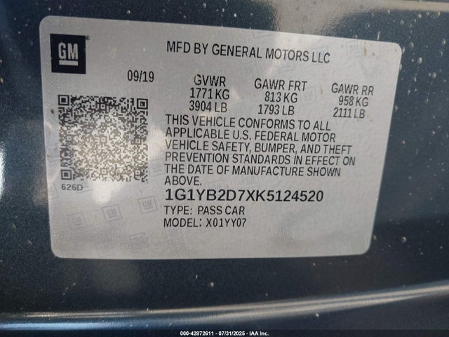 1G1YB2D7XK5124520 Chevrolet lt1 - direct injection, afm, variable valve timing, high output, alum