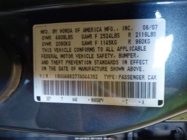 2007 ACURA TL 19UUA66277A044352 Photo 8