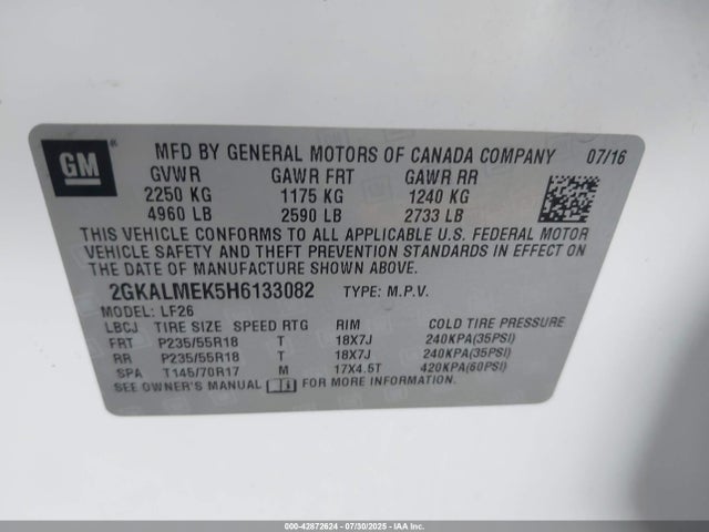 GMC lea - sidi: spark ignited direct injection, e85 max, alum 2017 2GKALMEK5H6133082 Image 9