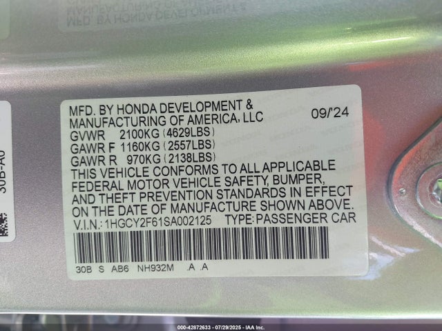 1HGCY2F61SA002125 Honda lfc5