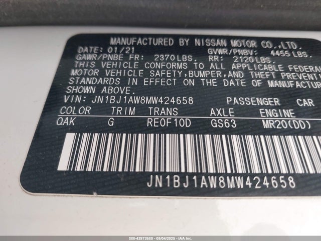 JN1BJ1AW8MW424658 Nissan ROGUE SPORT