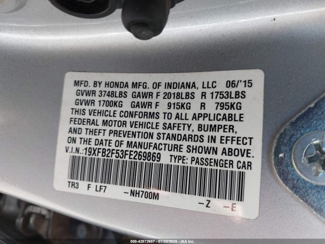 Honda r18z1 2015 19XFB2F53FE269869 Image 9