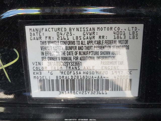 3N1AB8CV2SY323661 Nissan 2025
