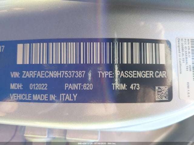 ZARFAECN9H7537387 Alfa Romeo giulia (952)