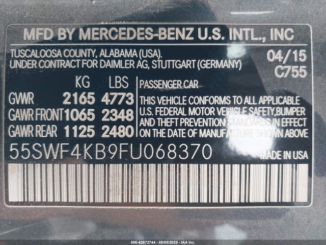 55SWF4KB9FU068370 Mercedes-Benz C-Class