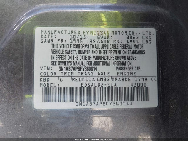 3N1AB7AP8FY360914 Nissan Sentra