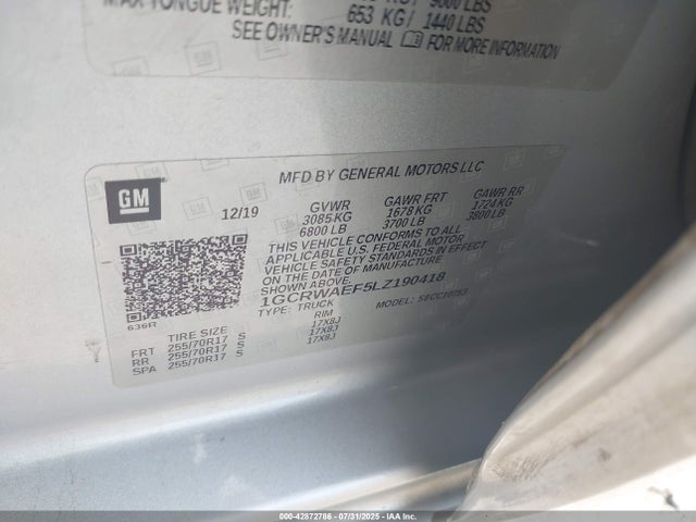 1GCRWAEF5LZ190418 Chevrolet l82 - di, afm, alum, gen 5, var 1