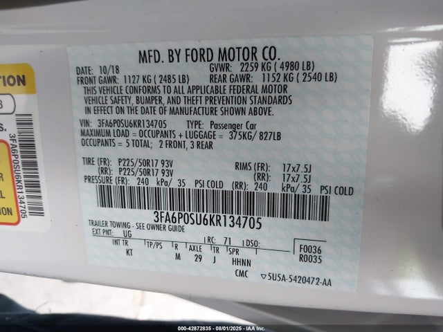 Ford 2019 2019 3FA6P0SU6KR134705 Image 9
