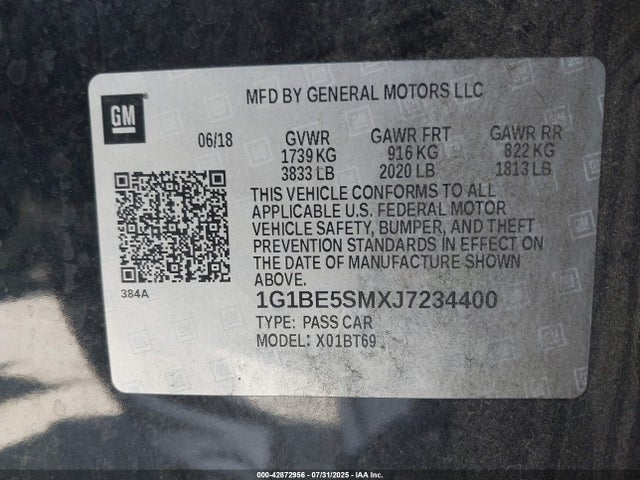 1G1BE5SMXJ7234400 Chevrolet le2 -di: direct injection, vvt: variable valve timing, gen, alum