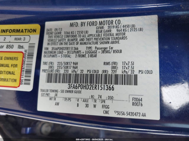 Ford Fusion 2014 3FA6P0HD2ER151366 Image 9