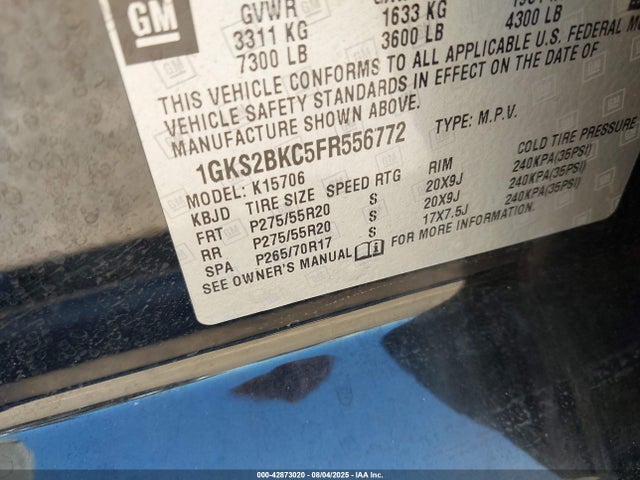 1GKS2BKC5FR556772 GMC l83 - vvt, active fuel management, aluminum