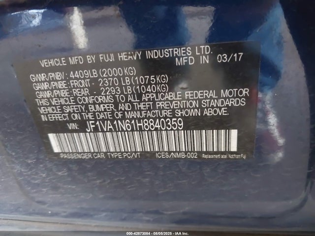 JF1VA1N61H8840359 Subaru dib