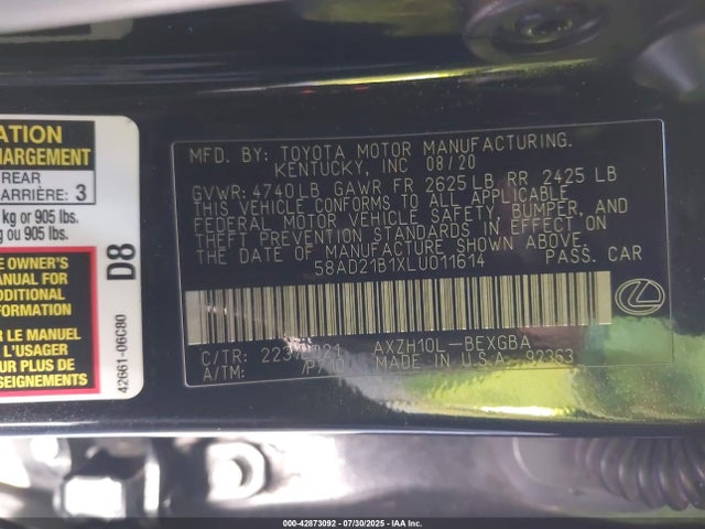 Lexus a25a-fxs, 3nm 2020 58AD21B1XLU011614 Image 9