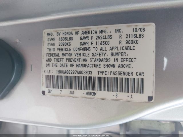 2007 ACURA TL 19UUA66297A003933 Photo 8