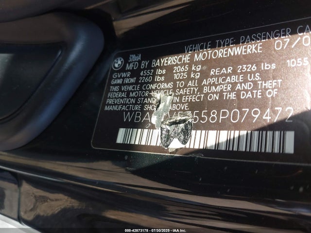 42873178 :رقم المزاد ، WBAWV53558P079472 vin ، 2008 Bmw 328xi مزاد بيع