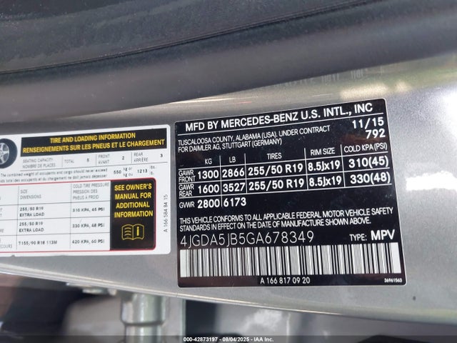 Mercedes-Benz m276 2016 4JGDA5JB5GA678349 Image 9