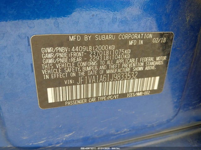 JF1VA1A61J9833532 Subaru dib