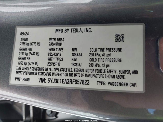 2024 TESLA MODEL 3 5YJ3E1EA3RF857823 Photo 8