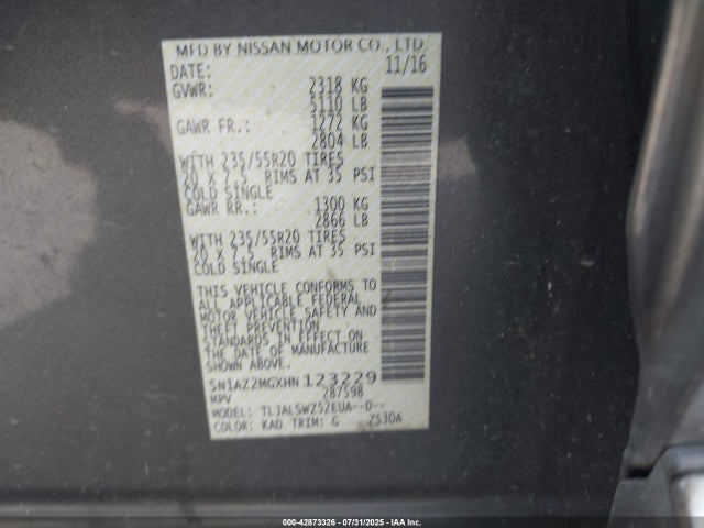 5N1AZ2MGXHN123229 Nissan 2017