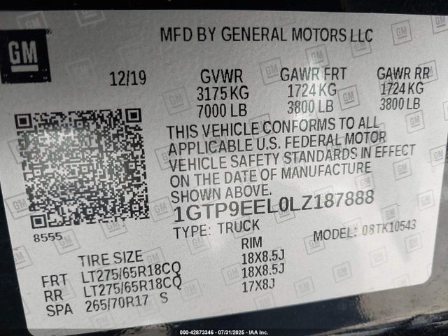 1GTP9EEL0LZ187888 GMC l87 - di dfm, alum, gen 5