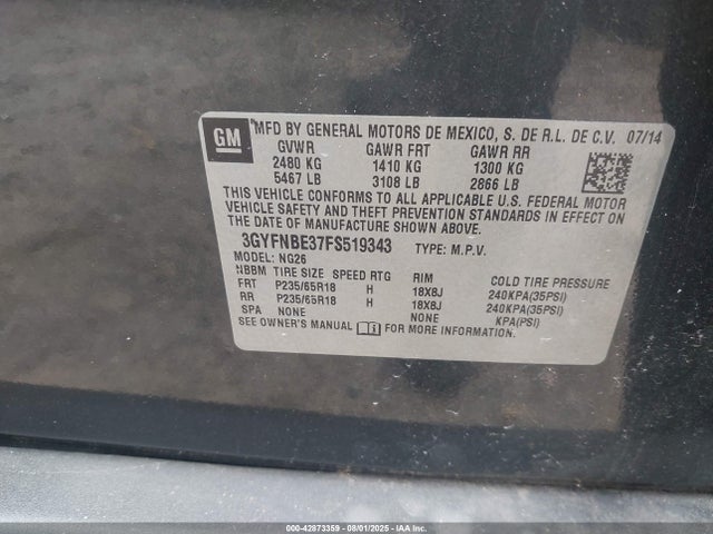 2015 CADILLAC SRX 3GYFNBE37FS519343 Photo 8