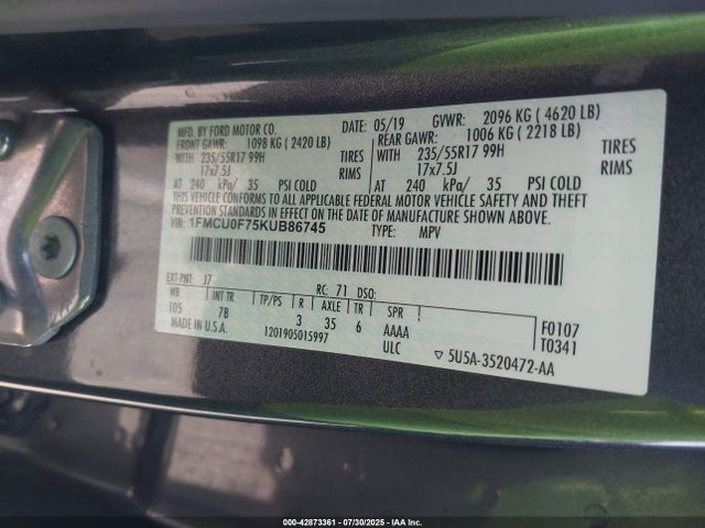 1FMCU0F75KUB86745 Ford 2.5l i-vct