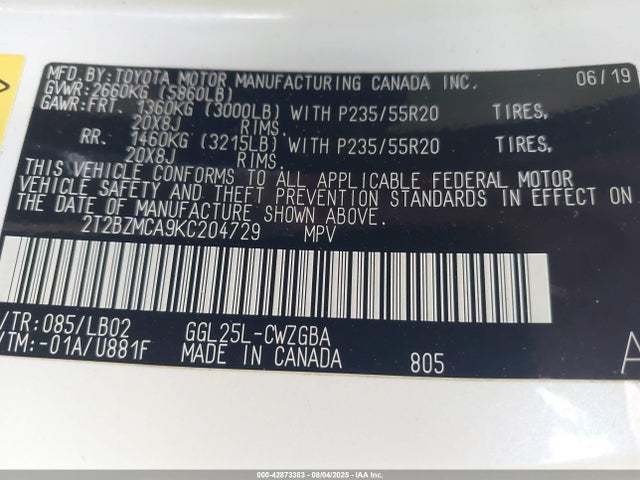 Lexus 2gr-fks 2019 2T2BZMCA9KC204729 Image 9
