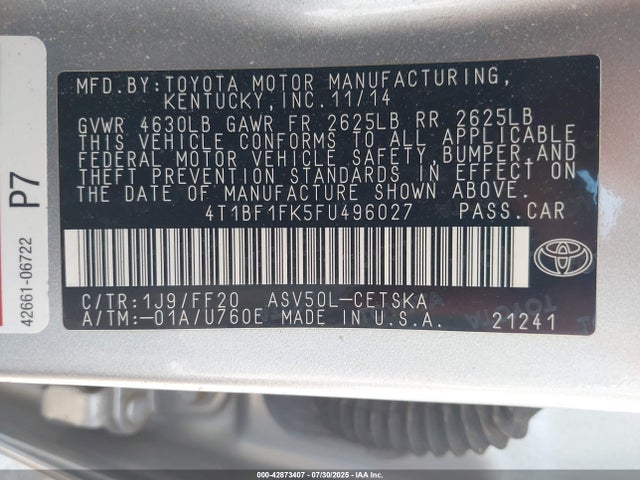 Toyota 2ar-fe 2015 4T1BF1FK5FU496027 Image 9