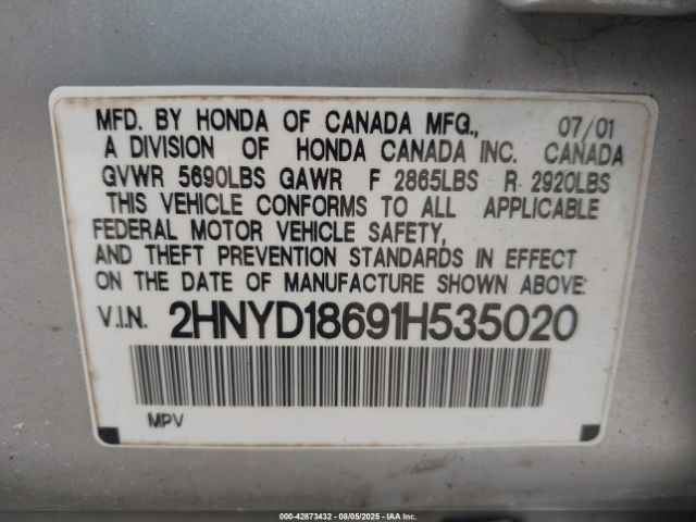 2001 ACURA MDX 2HNYD18691H535020 Photo 8