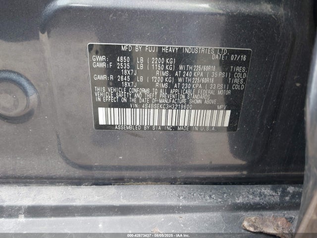 Subaru u4 2017 4S4BSEKC3H3219600 Image 9