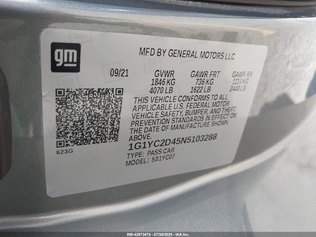 Chevrolet lt2 2022 1G1YC2D45N5103288 Image 9