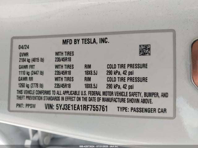 2024 TESLA MODEL 3 5YJ3E1EA1RF755761 Photo 8