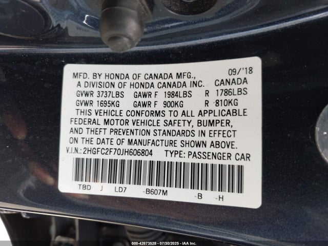 Honda k20c2 2018 2HGFC2F70JH606804 Image 9