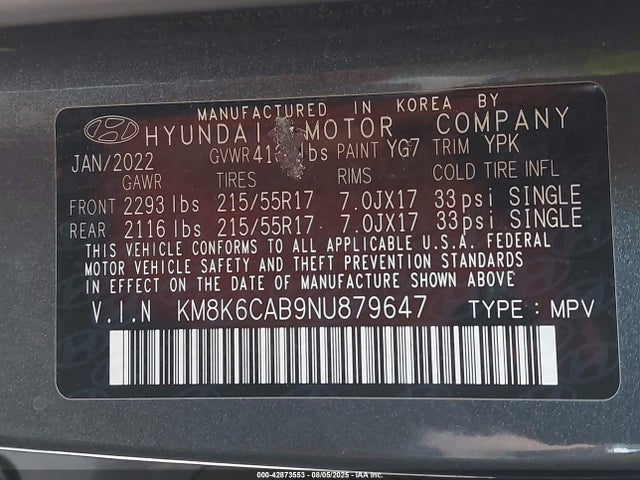 Hyundai mpi nu pe 2022 KM8K6CAB9NU879647 Image 9