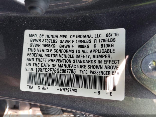 Honda k20c2 2016 19XFC2F76GE067785 Image 9