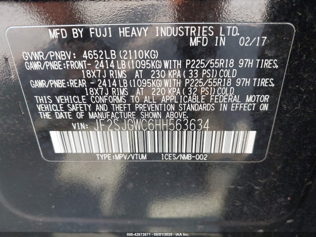 Subaru u4 2017 JF2SJGWC6HH563634 Image 9