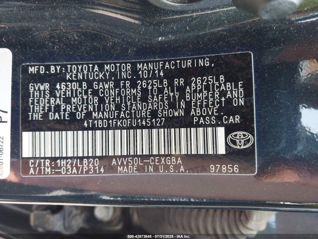 Toyota 2ar-fxe+2jm 2015 4T1BD1FK0FU145127 Image 9