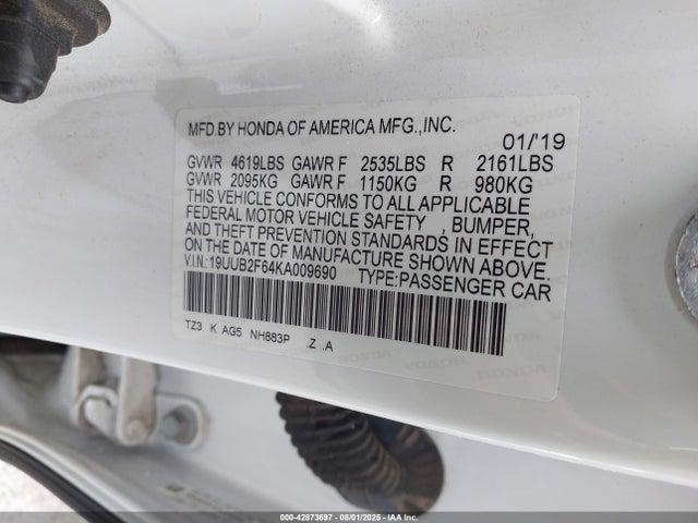 42873697 :رقم المزاد ، 19UUB2F64KA009690 vin ، 2019 Acura Tlx Tech   A-spec Pkgs مزاد بيع