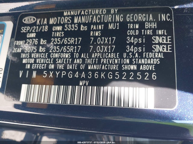 5XYPG4A36KG522526 KIA gdi theta-ii