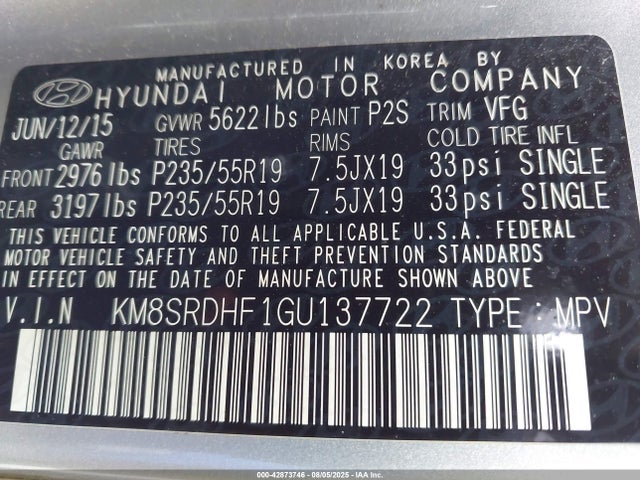 Hyundai gdi lambda ii 2016 KM8SRDHF1GU137722 Image 9