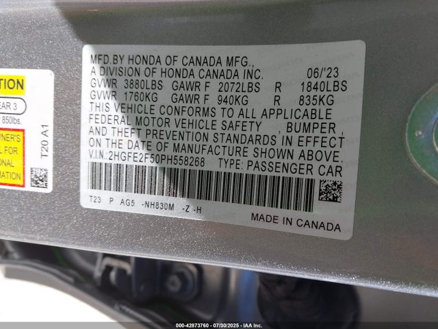 Honda k20c2 2023 2HGFE2F50PH558268 Image 9