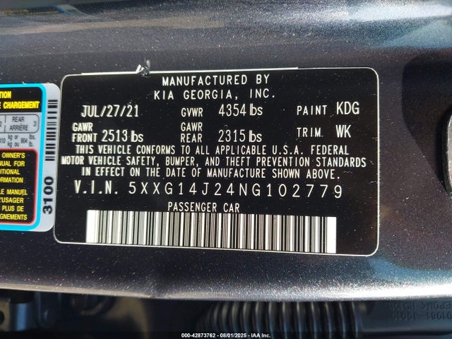 5XXG14J24NG102779 KIA t-gdi gamma ii