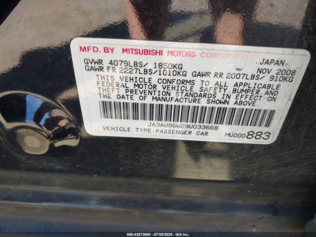 2009 MITSUBISHI LANCER JA3AU86W29U033668 Photo 8