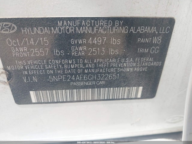 5NPE24AF6GH322651 Hyundai dohc gdi theta-ii