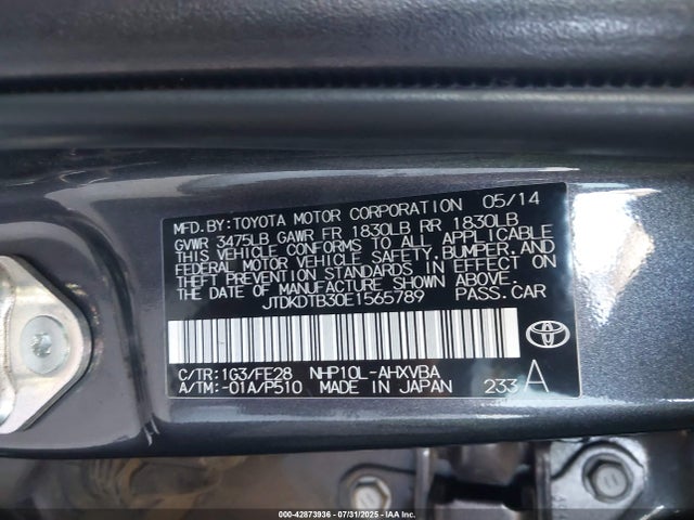 JTDKDTB30E1565789 Toyota 1nz-fxe+1lm